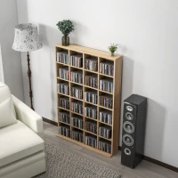 HOMCOM Meuble de rangement multimédia 456 CD/ 336 DVD - bibliothèque en bois avec étagères réglables 89 x 130,5 cm bois naturel(m-9)