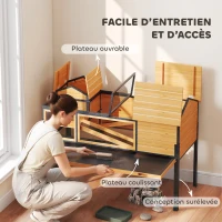 PawHut Maison pour tortues à 2 étages 2 chambres fenêtres rampes toit ouvrable et plateau 128 x 63 x 96 cm jaune(m-6)
