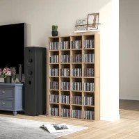 HOMCOM Meuble de rangement multimédia 456 CD/ 336 DVD - bibliothèque en bois avec étagères réglables 89 x 130,5 cm bois naturel(m-7)