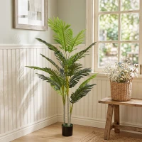 Outsunny Planta Artificial Palmera 150 cm con Maceta y Musgo para Decoración Interior Salón Oficina Ø18x150 cm Verde(m-7)
