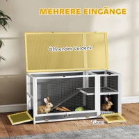PawHut Kleindierhok voor dwerghamsters, konijnen, cavia's, met accessoires, verhoogd ontwerp, hout, metaal, grijs(m-7)
