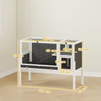 PawHut Kleindierhok voor dwerghamsters, konijnen, cavia's, met accessoires, verhoogd ontwerp, hout, metaal, grijs(m-3)