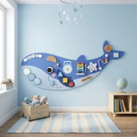 AIYAPLAY Busy Board Jouet, Tableau d'Activités Murale Baleine, Planche Motricité Bébé Educatif pour Garcon Fille dès 2 Ans, Bleu(m-2)
