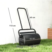 Outsunny Rasenwalze mit U-Griff, Gartenwalze, Gartenrolle, 32 cm Durchmesser, 38 L Wasser-/62 kg Sand, Metall, Schwarz, 58 x 32,5 x 113 cm(m-3)