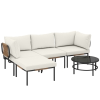 Outsunny Set Grădină, 5 Piese, Rattan Modular în L cu Perne, Culoare Bej