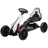 HOMCOM Go-Kart voor Kinderen, Elektrische Kart, tot 5 km/u, Veiligheidsgordel, Zit met Rugleuning, Kunststof, Metaal, Wit(m-10)