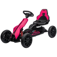 HOMCOM Gokart, kindervoertuig met verstelbare zitting, trapvoertuig, trapauto met handrem, 3-8 jaar, Buiten, Roze(m-11)