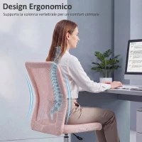 Vinsetto Sedia da Ufficio Ergonomica Girevole Senza Braccioli in Tessuto Traspirante a Rete, Altezza Regolabile, Rosa(m-4)
