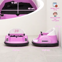 AIYAPLAY 360° Rotation Kids Bumper Car, 12V Waltz Car with Remote Control, Dual Joystick, Music, Lights, Pink(m-3)