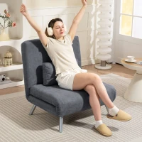 HOMCOM Fauteuil convertible 1 place, fauteuil-lit clic-clac 3 en 1 avec dossier réglable, oreiller, assise large, gris foncé(m-2)
