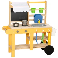 AIYAPLAY Cucina Giocattolo in Legno per Bambini con 15 Accessori, da Interno ed Esterno, Giallo(m-11)