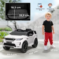 AIYAPLAY Elektrische Kinderauto 12V Land Rover Discovery Sport met 2,4G Afstandsbediening, Muziek, Claxon, LED Verlichting, USB/MP3 aansluiting, 3-5 km/u, voor Kinderen 3-6 Jaar, Wit(m-3)