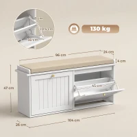 HOMCOM Banco zapatero, Mueble para entrada, Cojín acolchado, 2 cajones abatibles, 8-10 pares de zapatos(m-3)