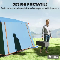 Outsunny Tenda da Campeggio per 4 Persone con 2 Stanze e Veranda, Impermeabile e UPF 30+, Borsa di Trasporto, Blu(m-7)