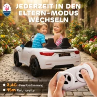 AIYAPLAY Maserati elektrische kinderauto voor kinderen, 2-zits, 12V batterij, afstandsbediening, LED-lichten, muziekfunctie, Wit(m-6)