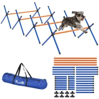 PawHut Kit d'équipement d'agilité pour chien, kit d'agilité pour chien portable avec hauteur réglable, sac de transport, orange(m-12)