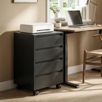 HOMCOM Caisson de bureau rangement bureau sur roulettes 4 tiroirs coulissants en bois aspect bois noir(m-10)