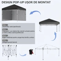 Outsunny Pavilion de Grădină Pliabil cu Înălțime Ajustabilă, 2 Pereți și Geantă Inclusă, 297x297x288 cm, Negru(m-5)