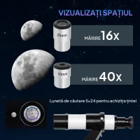 Outsunny Telescop Astronomic 80mm cu Montură AZ, 2 Lentile Oculare și Adaptor pentru Smartphone, 92x92x130 cm, Alb și Negru(m-5)