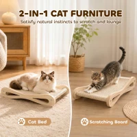 PawHut 2 in 1 Sisal Cat Scratcher Bed Cat Scratching Board and Lounger 60 x 35 x 13 cm Cream White(m-4)