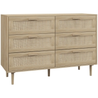 HOMCOM Commode 6 tiroirs meuble de rangement avec tissage en rotin dim. 110L x 40l x 75H cm Aspect Bois Clair