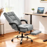 HOMCOM Silla de oficina ergonómica, sillón reclinable con reposapiés, altura ajustable, giratoria 360°, gris(m-2)