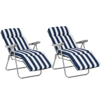 Outsunny 2 Tumbonas de Jardín de Acero con Cojín Acolchado Respaldo Ajustable y Reposapiés 60x75x66-102 cm Azul y Blanco(m-1)