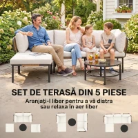 Outsunny Set Grădină, 5 Piese, Rattan Modular în L cu Perne, Culoare Bej(m-4)