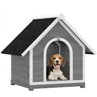 PawHut Niche pour Chien Extérieur Maison pour Chien Corps Entièrement Ouvrant pour Nettoyage Facile 84x101x86 cm Gris et Blanc(m-11)