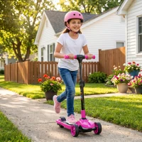 AIYAPLAY Trottinette électrique pour enfants 6+ ans, pliable 3 roues démarrage zéro, vitesse maximale 8 km/h 64 x 29 x 83 cm rose(m-10)