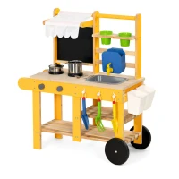 AIYAPLAY Cuisine enfant en bois avec roulettes, cuisine enfant exterieur avec eau courante, évier, plaque de cuisson, jaune(m-10)