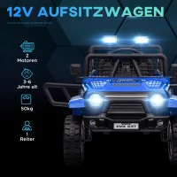 AIYAPLAY Elektrische kinderauto met zachte vering, bestuurbaar op afstand, LED-lampen, claxon, 12V-motoren, van kunststof en metaal, blauw(m-4)