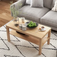 HOMCOM Table basse de salon, table d'appoint rectangulaire à 2 niveaux avec étagère de rangement, 90x45x44,5cm, bois naturel(m-7)