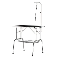 PawHut Aluminium trimtafel dierenverzorging scheertafel met korf in hoogte verstelbaar zwart(m-10)