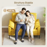 HOMCOM Divano 2 Posti Moderno con Cuscini e Rivestimento in Tessuto Spugna, 130x77x84 cm, Giallo(m-4)