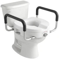 HOMCOM Înălțător WC pentru Vârstnici din HDPE cu Mânere Antialunecare, Lățime Reglabilă, Capacitate 136 kg, Alb(m-11)