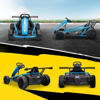 AIYAPLAY 24V Elektrische go-kart om te rijden en te driften, nylonbanden, veiligheidsgordel, toeter, muziek voor 8-12 jaar Blauw(m-9)