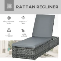 Outsunny PE Rattan Sun Lounger, Five-Position Adjustable Recliner Lounger Chair with Soft Padded Cushion for Patio, Mixed Grey(m-4)