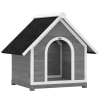 PawHut Niche pour Chien Extérieur Maison pour Chien Corps Entièrement Ouvrant pour Nettoyage Facile 84x101x86 cm Gris et Blanc(m-1)