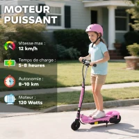 HOMCOM Trottinette électrique pliante pour enfant de 7+ans, 120W Vitesse max 12km/h, 75x36x82-93 cm rose(m-4)