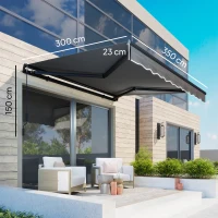 Outsunny Store banne manuel 3,5x3m, auvent rétractable inclinaison réglable, manivelle, protection UV résistance à l'eau, gris(m-3)