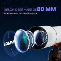 Outsunny Telescop Astronomic 80mm cu Montură AZ, 2 Lentile Oculare și Adaptor pentru Smartphone, 92x92x130 cm, Alb și Negru(m-4)