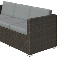 Outsunny 3 Pieces Garden Furniture Set w/ Cushions, PE Rattan Wicker Conversation Corner Sofa Set, Light Grey(m-11)