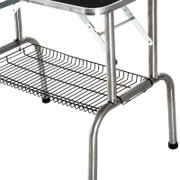 PawHut Aluminium trimtafel dierenverzorging scheertafel met korf in hoogte verstelbaar zwart(m-9)