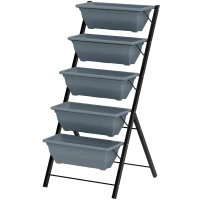 Outsunny Jardinière surélevée avec étages jardinière verticale avec 5 bacs à fleurs trous de drainage cadre en acier gris(m-12)