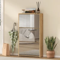 HOMCOM Sapateira Estreita com Espelho para 9 Pares de Sapatos para Corredor Espaços Reduzidos 65x17x114,5 cm Madeira(m-8)