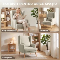 HOMCOM Akzentstuhl, Sessel mit Leinen-Optik, hoher Rückenlehne, breitem Sitz, Lendenkissen, Beige(m-7)