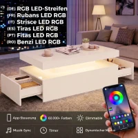 HOMCOM Stolik LED z miejscem do przechowywania, nowoczesny 2-poziomowy stolik do salonu z 2 szufladami, biały wysoki połysk(m-4)
