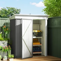 Outsunny Gartenschuppen, Outdoor-Geräteschuppen aus Wellstahl, Wanddesign, verstellbare Regalböden, verschließbare Tür, Grau(m-10)
