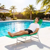 Outsunny Steel Frame Sun Lounger, with Reclining Back - Dark Green(m-10)